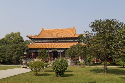 Lumbini, Nepal - November 26, 2014: Photograph of the Chinese Buddhist temple.