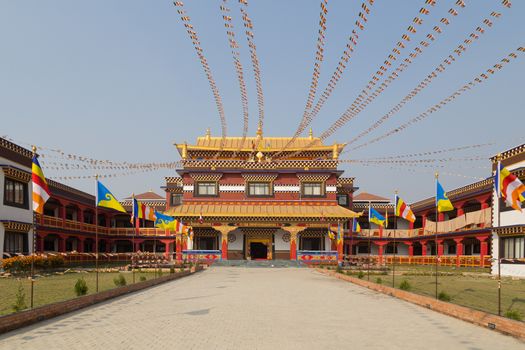 Lumbini, Nepal - November 26, 2014: Photograph of the Canadian Buddhist temple.