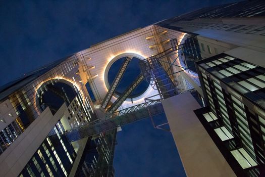 Osaka, Japan - December 10, 2014: The illuminated Umeda Sky Building at night