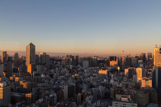 Tokyo, Japan - December 18, 2014: Skyline during sunset as seen from the World Trade Center