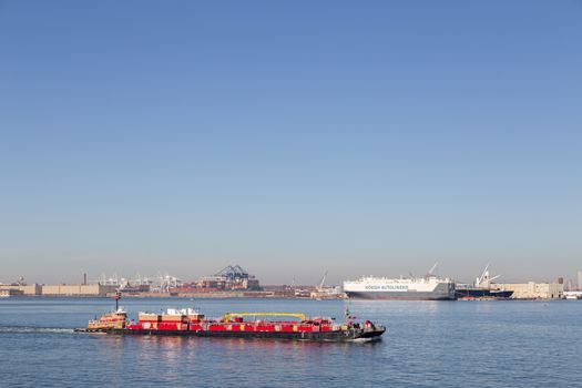 Bayonne, United States of America - November 18, 2016: An oil barges sailing just outside of Bayonne Port.