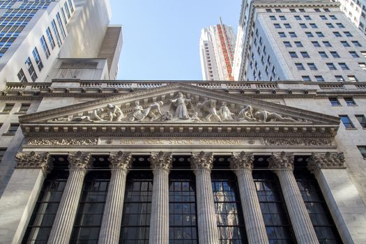 New York, United States of America - November 18, 2016: Facade of the Stock Exchange buidling on Wall Street