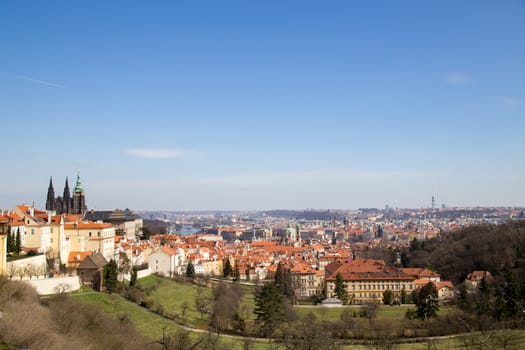 Prague, Czech Republic - March 16, 2017: Panoramic view over the city from Strahov Monastery