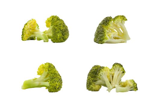 Raw broccoli on white background. Selective focus