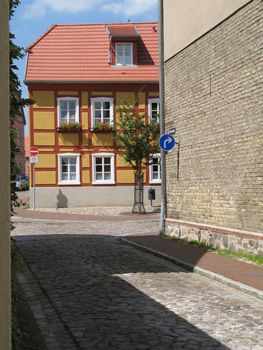 Street scene in Roebel, Mecklenburg-Western Pomerania, Germany.