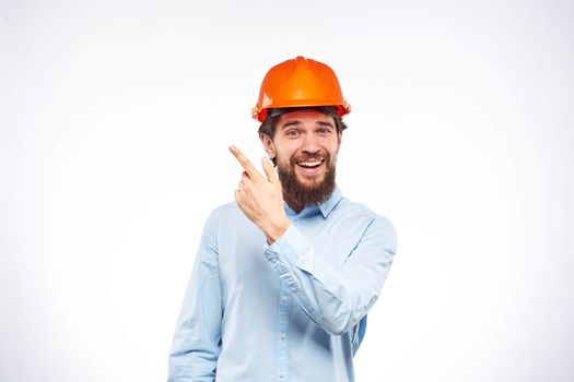 emotional men orange helmet engineer construction industry lifestyle cropped view. High quality photo