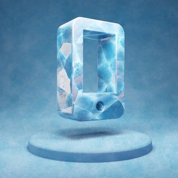 Mobile icon. Cracked blue Ice Mobile symbol on blue snow podium. Social Media Icon for website, presentation, design template element. 3D render.
