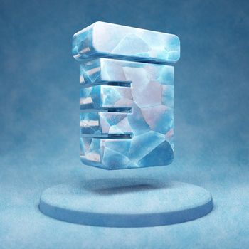 Prescription Bottle icon. Cracked blue Ice Prescription Bottle symbol on blue snow podium. Social Media Icon for website, presentation, design template element. 3D render.