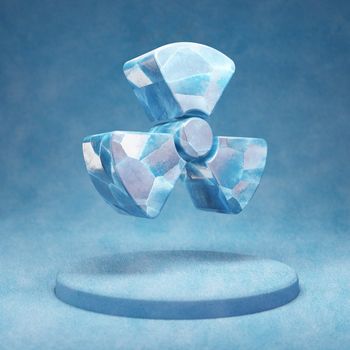 Radiation icon. Cracked blue Ice Radiation symbol on blue snow podium. Social Media Icon for website, presentation, design template element. 3D render.