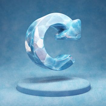 Redo icon. Cracked blue Ice Recycle symbol on blue snow podium. Social Media Icon for website, presentation, design template element. 3D render.