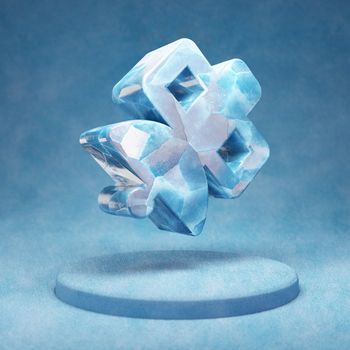 Satelite icon. Cracked blue Ice Satelite symbol on blue snow podium. Social Media Icon for website, presentation, design template element. 3D render.