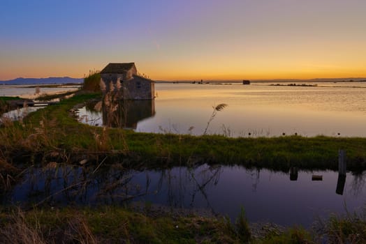 A splendid sunset in the lagoon of Valencia, Spain