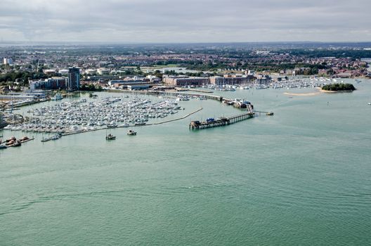 Aerial view of Gosport Marina, Hampshire on a sunny summer day.
