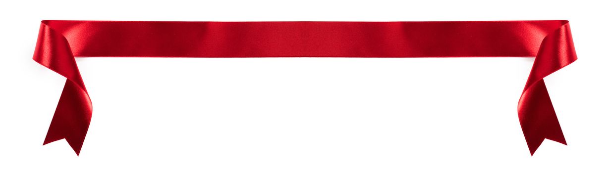 Red satin ribbon banner isolated on white background