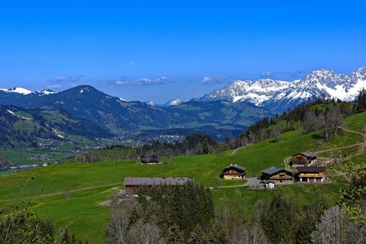 Mountain landscape view in Tyrolean alps. Mountain valley in Tyrol, Austria