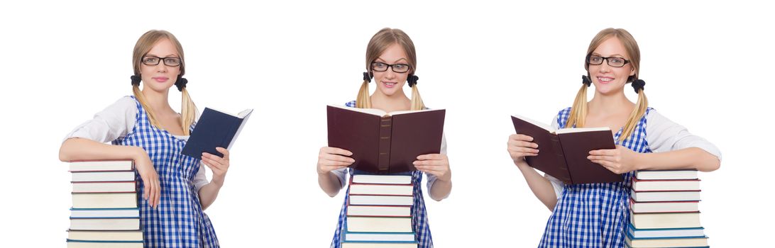 Funny student with stack of books