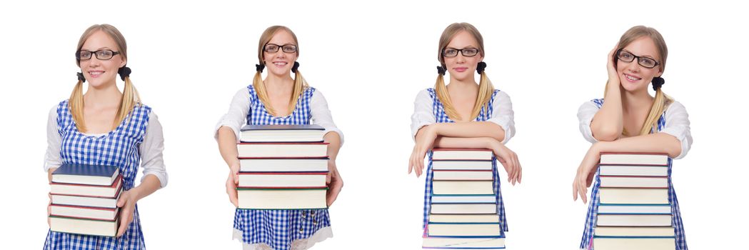 Funny student with stack of books