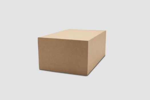 Mockup closed brown paper box isolated on white background, package and container, business with logistic, cardboard with packaging for parcel and delivery service, transportation concept.