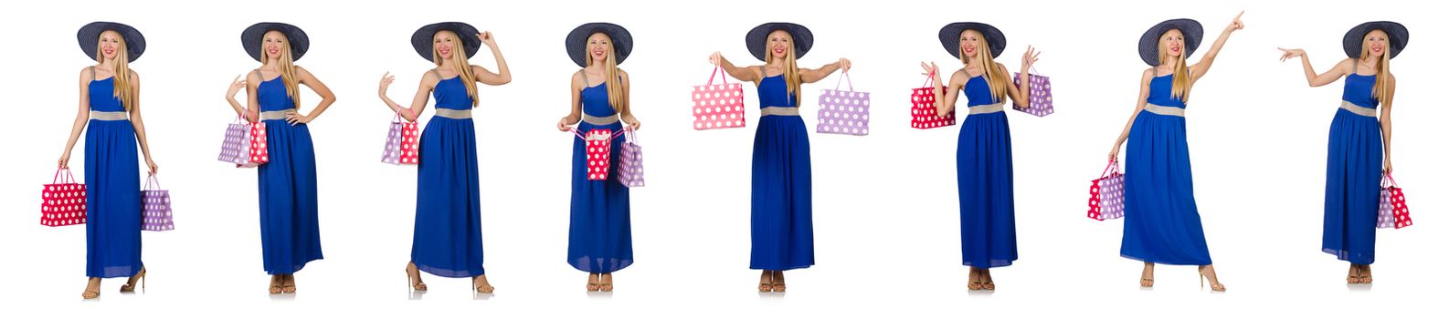 Woman with shopping bags isolated on white