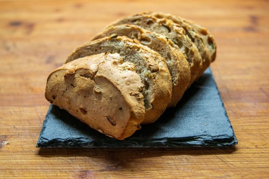 a delicious fresh bread with herb cream for the breakfast