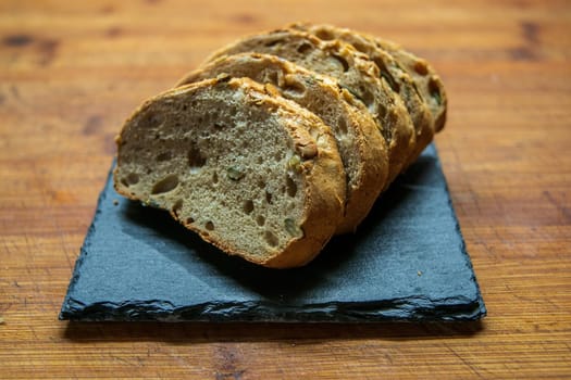 a delicious fresh bread with herb cream for the breakfast