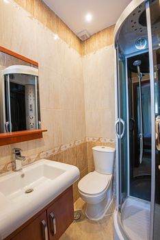 Interior design of a luxury show home bathroom with shower cubicle and sink