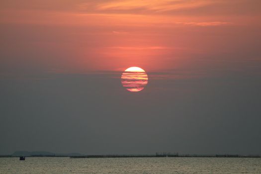 sunset back onsilhouette red orange sky evening cloud and dark sky over horizon sea