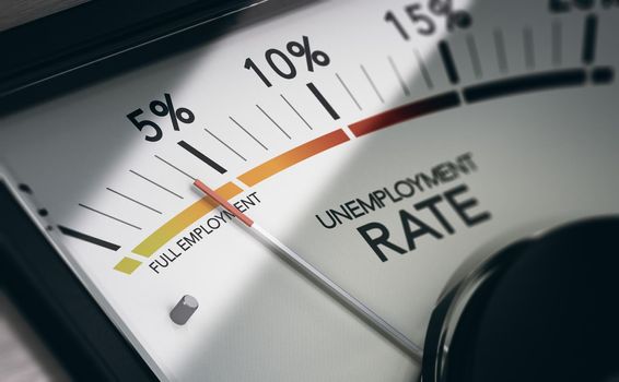 3d illustration of an unemployment rate metric showing an area less than 5 percent. Full employment concept.