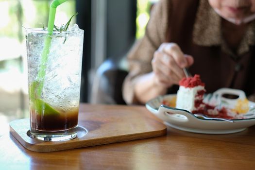 tamarind juice soda with kaffir lime leaves. mocktail beverage