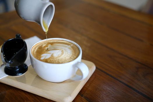 hot cappuccino mocha coffee with latte art
