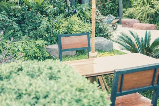 wooden chair seat in garden park