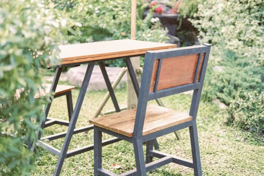 wooden chair seat in garden park