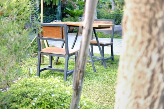 wooden chair seat in garden park