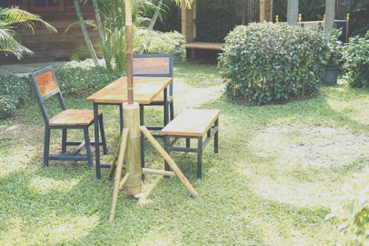wooden chair seat in garden park