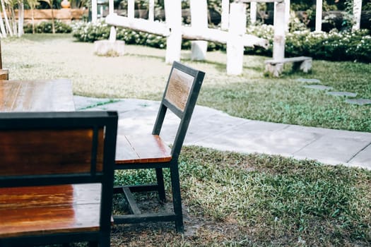 wooden chair seat in garden park