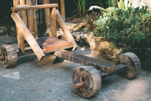 wooden cart toy car for kids. traditional wagon in northern Thailand