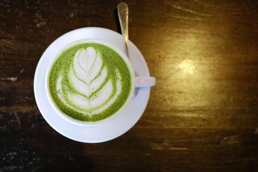 hot japanese matcha green tea with latte art.