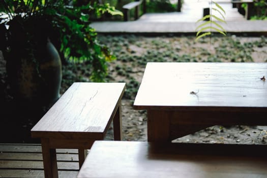 wooden chair seat in garden park