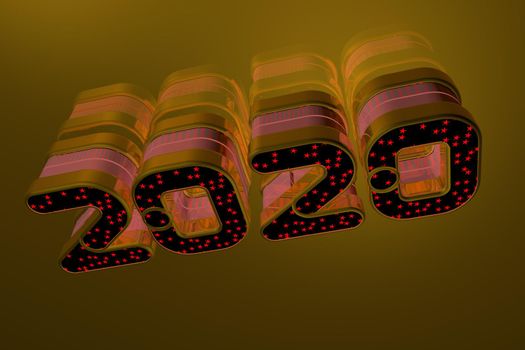 2020 typography on a golden background. The year 2020 greeting card with a golden decorative colorful design.