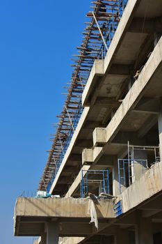 Scaffolding on a building under construction.