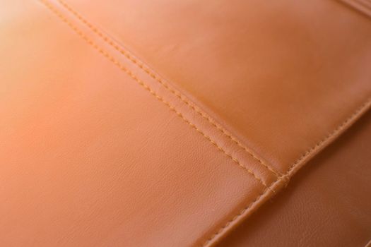 Bag brown leather with seam close up