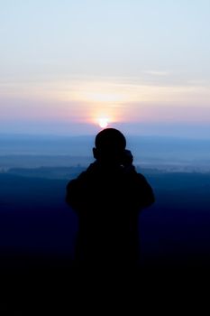 People taking pictures Landscape morning sun and mountain