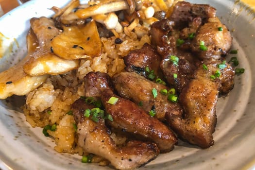 Grilled pork rice in bowl Japanese food.