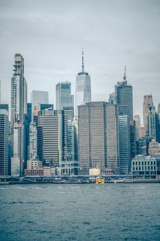 new york city manhattan skyline on a cloudy day in november