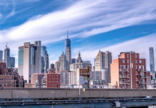 looking at skyline of manhattan new york city 