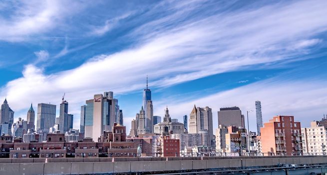 looking at skyline of manhattan new york city 