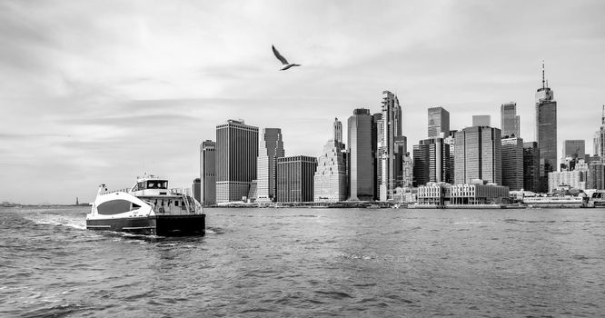 new york city manhattan skyline on a cloudy day in november