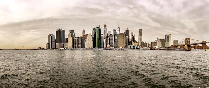 new york city manhattan skyline on a cloudy day in november