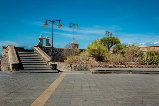 Tiled square with lamp posts in Puerto de la Cruz,