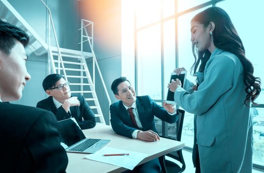 Multiethnic diverse group of business coworkers in team meeting discussion